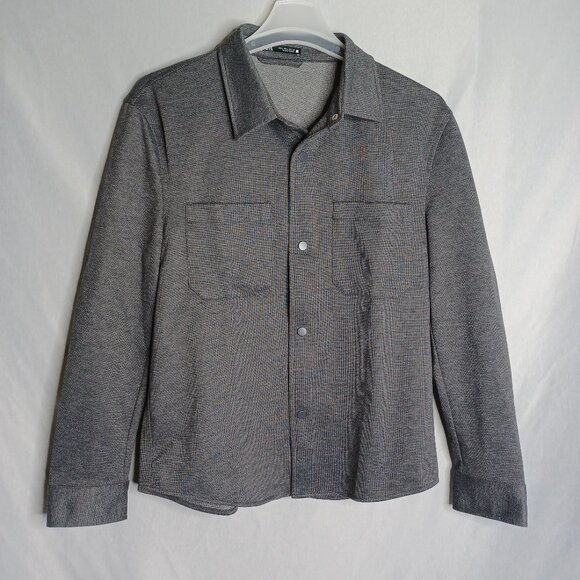 Zara Shirt Jacket Mens USA Large Dark Gray Knit Snap Button Outdoor Cabin Wear - Picture 1 of 8